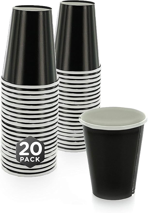 Disposable Paper Cups, 8 oz. Black Paper Coffee Cups, Strong and Sturdy Coffee Disposable Cups for Party, Wedding, Thanksgiving Day, Christmas, Halloween Hot Cups, Pack of 20