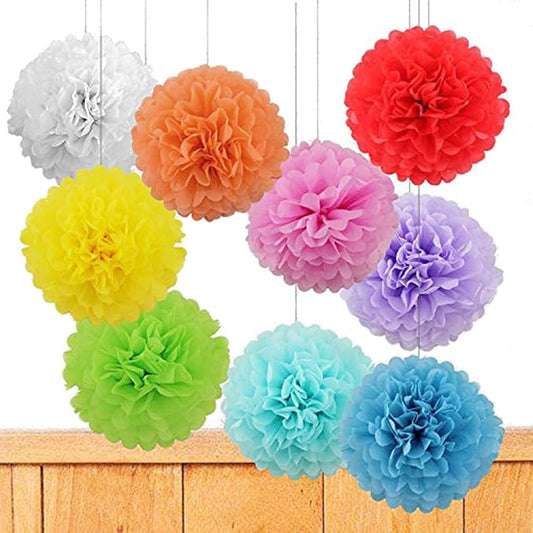 12Pcs Pom Poms of 10" 12" 14" Multi-Colors Tissue Paper Craft Pom Poms Kit Tissue Paper Flowers Wedding Decorations for Wedding, Birthday, Baby Shower, Nursery Decor-Colorful