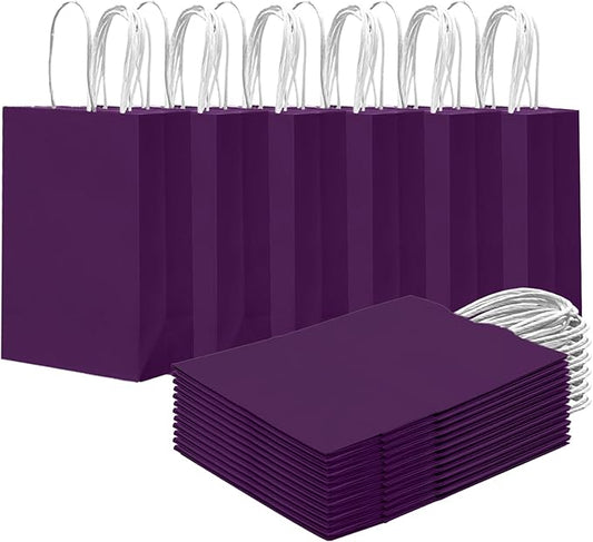 qiqee 24PCS Small Gift Bag with Handles Bulk 8.3"x6"x3" Gift Bags Cardamom Purple Bags Multiple Uses (Small Size)