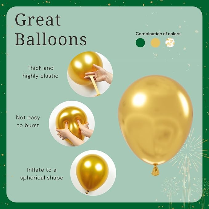 BAUANOOY Green and Gold Balloons, 60pcs 12 Inch Metallic Chrome Gold Dark Green Balloon Latex Balloons for Wedding Graduation Jungle Birthday Party Decorations