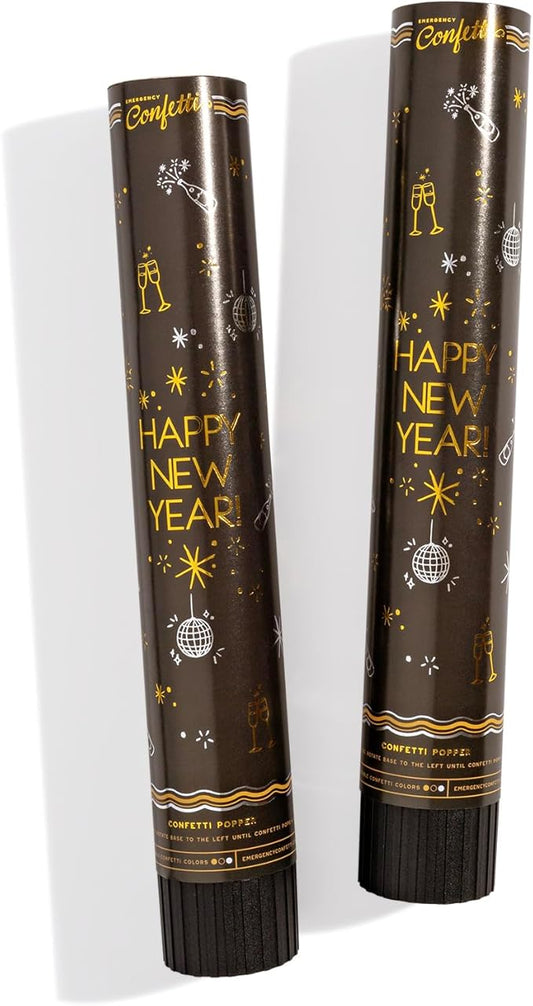 2 Pack XL Biodegradable New Years Confetti Poppers – Gold & Silver Party Cannons for New Year’s Eve Celebration – Elegant Midnight Countdown Poppers by Emergency Confetti