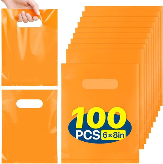 ANZNKU 100 Pcs Orange Goodie Bags Small Gift Bag, Party Favor Bags for Kids Birthday Party, Wedding, Party Supplies Treat Bag for Easter Candy, Goodies, Crafts(5.9x7.9 inch)