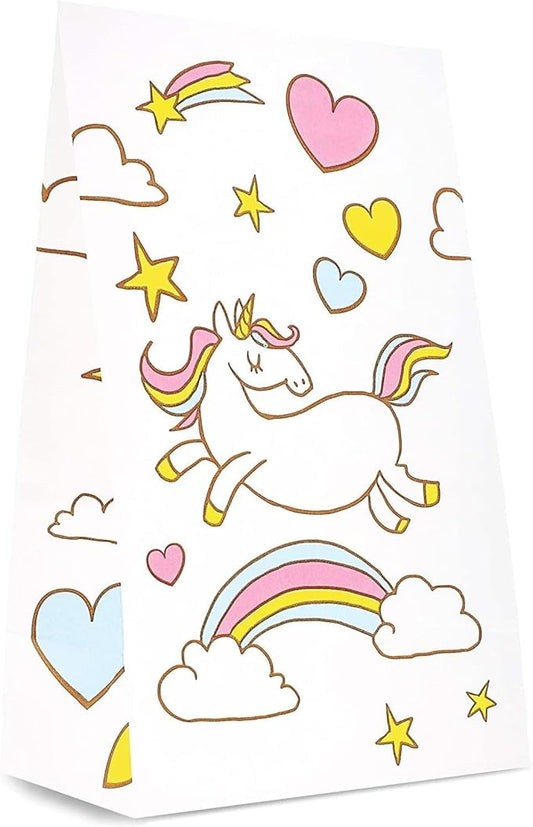 BLUE PANDA Unicorn Party Favor Bags - 5 x 8.5 x 3 In, 36 Pack - Rainbow Unicorn Paper Goodie Bags for Candy & Treats with Gusseted Bottom
