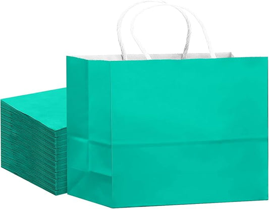 qiqee 24PCS Large Gift Bag with Handles Bulk 13"x4.5"x10" Gift Bags Lake Green Bags Multiple Uses (32x11x25cm,Wide Large)