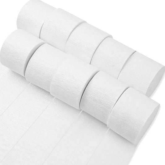 PartyWoo White Crepe Paper Streamers 10 Rolls 820 ft Pack of Pearl White Crepe Paper for Graduation Wedding Baby Shower Anniversary Gender Reveal Birthday Party Decorations (1.8 Inch x 82 Ft/Roll)
