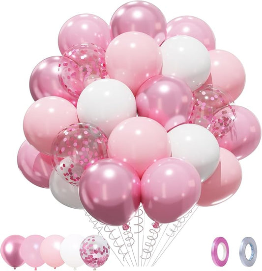Patimate Pink and White Balloons Set, 50 pcs 12 inch Pearl Light Pink Confetti White Latex Balloons Kit for Wedding Baby Shower Bridal Shower Pink Birthday Party Decorations