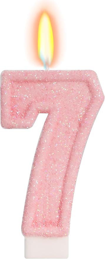 Pink Birthday Candles - Number 7 Candle for 7th Birthday Decorations for Girls, Pink Cake Decorations Sweet Birthday Decorations Girl