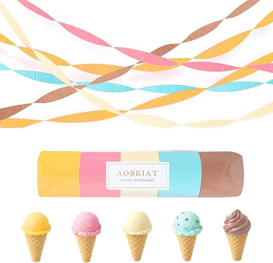 AOBKIAT Birthday Crepe Paper Streamers Party Decorations,5 Rolls Pastel Colorful Streamers for Candyland Theme Baby Shower Wedding Easter Christmas Decorations,1.8 Inch x 82 Ft/Roll