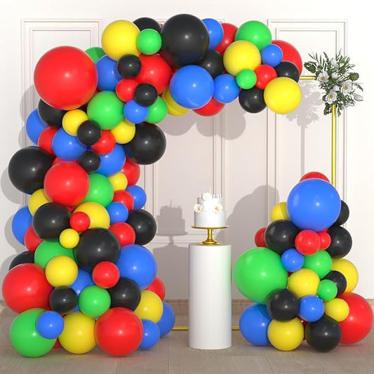 Red Yellow Green Blue Black Balloon Arch Kit, Red Blue Balloon Blue Yellow Black Balloons for Boy Girl Robot Carnival Circus Video Game Hero Birthday Graduation Party Decorations
