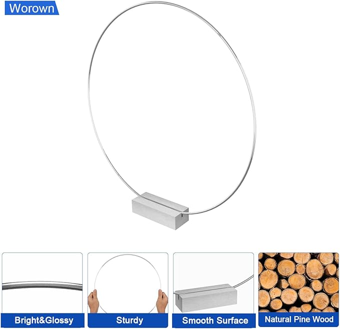 Worown 6 Pack 8 Inch Metal Floral Hoop Centerpiece with 6 Pack Wooden Stand for Table, Silver Metal Rings for Making Wedding Table Wreath Decor, Wall Hanging Wreaths and Dream Catcher Crafts