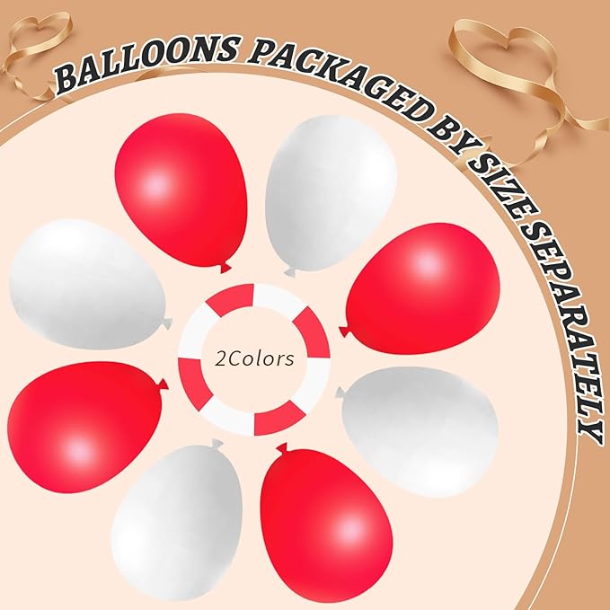 412Pcs Red and White Balloon Garland Arch kit, 18 12 10 5 Inch Different Size Red White Latex Balloons for Graduation Birthday Wedding Party Valentine's Day Decoration