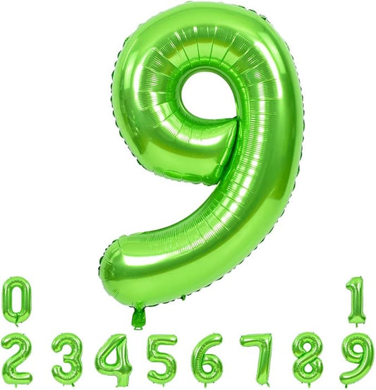 TONIFUL 40 Inch Large Green Numbers Balloons 0-9, Number 9 Digital 9 Helium Foil Mylar Big Number Balloons for 2026 Graduation New Year Eve Birthday Party Anniversary Supplies Decorations