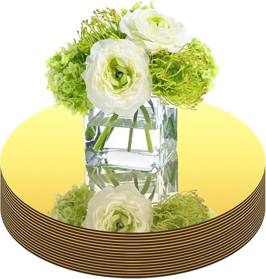 16Pack Pack Round Mirror Centerpieces for Tables, No Glass Acrylic Gold Circle Mirror Tray Candle Plates Mirror Tiles for Wedding Birthday Graduation Party Table Centerpieces Decorations (8inch/20cm)
