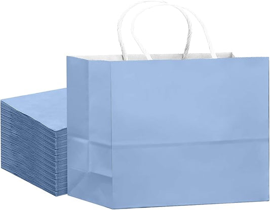 qiqee 24PCS Large Gift Bag with Handles Bulk 13"x4.5"x10" Gift Bags Light Blue Bags Multiple Uses (32x11x25cm,Wide Large)