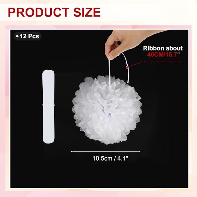 PATIKIL 4inch Tissue Paper Pom Poms, 12PCS Pom Poms Paper Flowers Ball Tissue Paper Flowers for Wedding Bridal Shower Birthday Bachelorette Party Backdrop Decoration, White