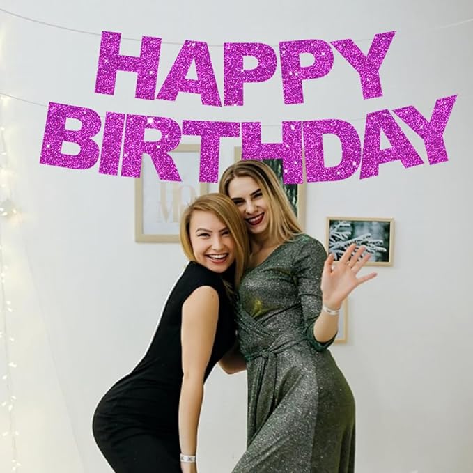 BEISHIDA Happy Birthday Banner - Pre-Strung No DIY Birthday Decorations - Happy Birthday Sign - Birthday Banner for Women, Kids - Backdrop Purple