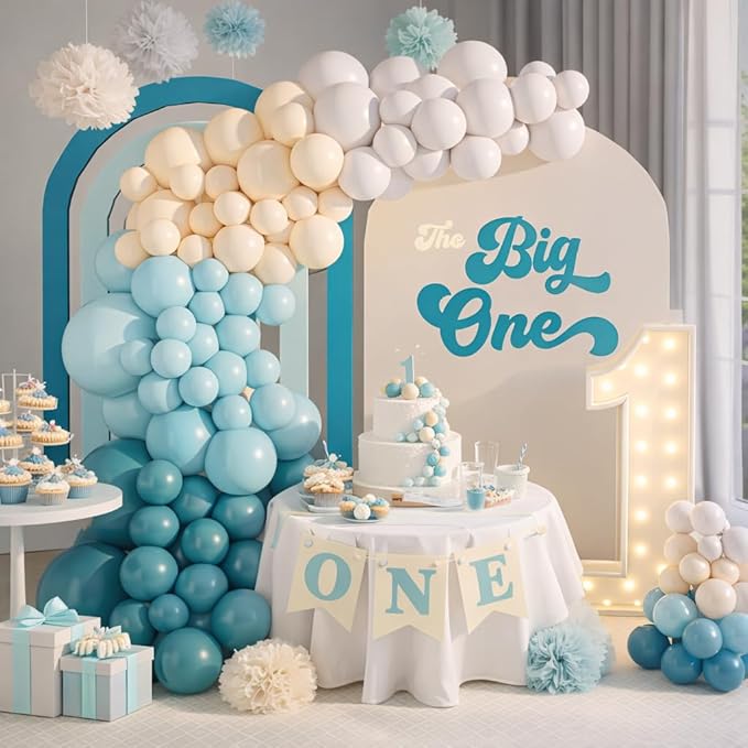 The Big One Balloon Arch Garland Kit for Surfs Up First Birthday Baby On Board Baby Shower Ride the Wave Boy Beach Theme Birthday Ocean Party Backdrop Decoration (Slate Blue)