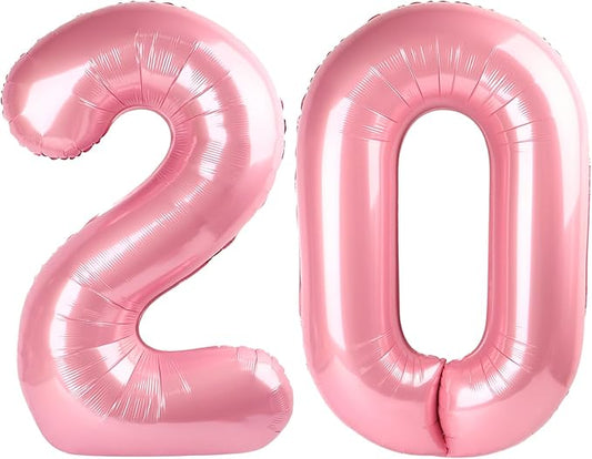Number Pastel Pink Balloons 40 Inch, Large Happy 20th Birthday Decorations for Women, Foil Balloon Number for Wedding Marriage Proposa Big Events Family Reunions Party Supplies