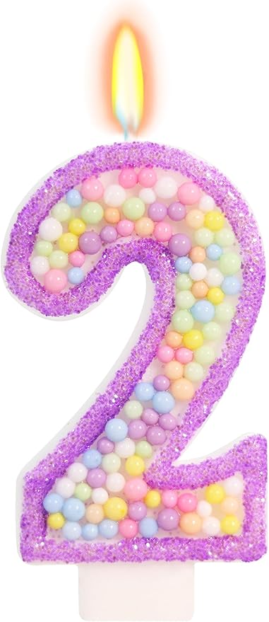 Birthday Candles - Number 2 Candle, Colorful Macaron Candles for Boys/Girls, Purple Party Decorations, Purple Cake Decorations