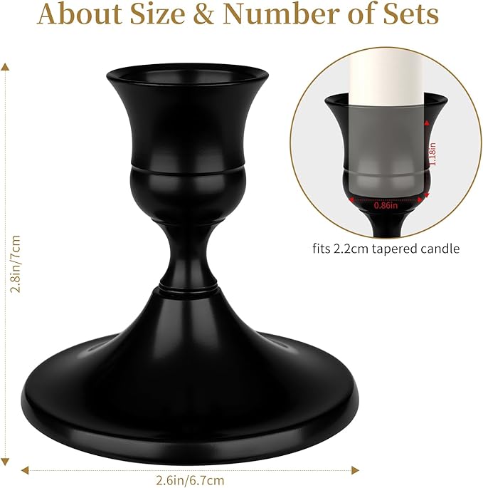 Black Candle Holder Taper Candle Holders, Set of 24 Candlestick Holders Decor for Home Decor, Metal Taper Candleholder for Fall Thanksgiving Halloween Christmas Table Fireplace Decor (24, Black)
