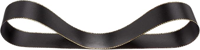 1" Double Face Satin Ribbon with Gold Edge 25 Yards (030-Black), Perfect for Gift Wrapping, Party Decor, Wedding and Craft