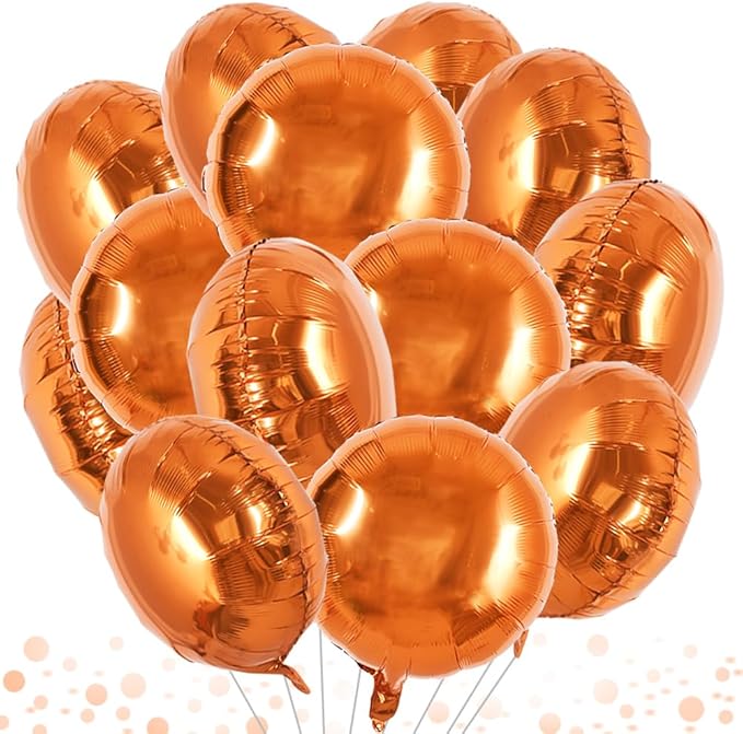 TONIFUL 30Pcs 18 Inch Large Orange Round Shape Foil Balloons Big Orange Circle Helium Mylar Ballons for New Year Chrismas Halloween Birthday Wedding Baby Shower Anniversary Engagement Party