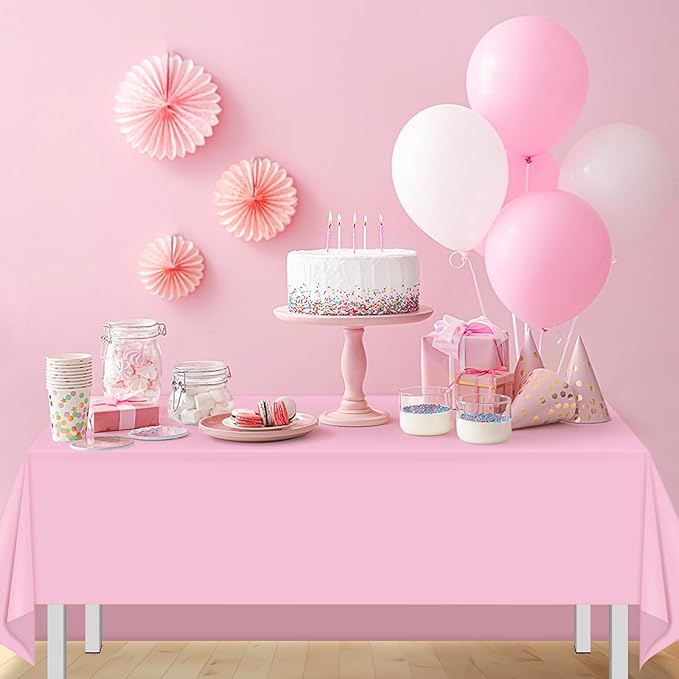 16 Pack Light Pink Plastic Tablecloth for Rectangle Tables, Premium Decorative Pastel Pink Disposable Table Cloths for Parties, Rectangle Party Table Cover for Birthday Wedding Anniversary, 54x108Inch