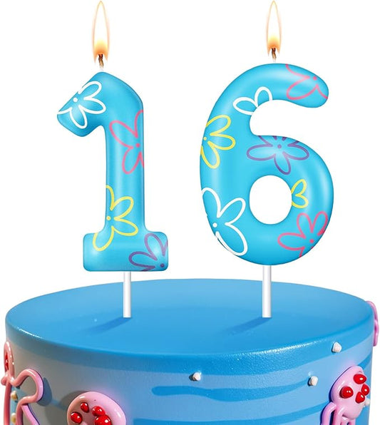 Conelist Sponge Birthday Number Candle for Cake Cute Flower Cloud Decorations Cupcake Toppers Cartoon Numeral Birthday Cake Topper for Sponge Fans Party Decoration Supplies(Number 16)