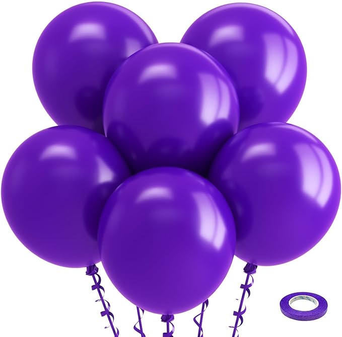 Bezente Dark Purple Latex Party Balloons - 30 Pack Large Thick Purple Balloons Big Round Purple Latex Balloons for Graduation Halloween Wedding Birthday Party Decorations