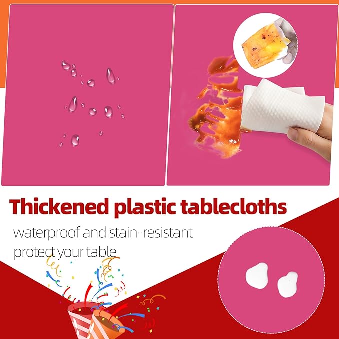 tujol Hot Pink 6 Pack Plastic Table Cloth 84", Disposable Round Tablecloth Table Cover, Plastic Tablecloths for Parties
