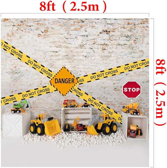 Kate Construction Backdrop for Birthday Party Boys Photograhy Background Dump Truck Children Photoshoot Props, 8x8ft