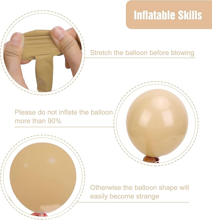 RUBFAC Vanilla Brown Beige Balloons 129pcs Different Sizes Pack of 18 12 10 5 Inch, Light Brown Cream Ivory Balloon Neutral Boho Garland Arch Kit for Wedding Baby Shower Birthday Party Decorations