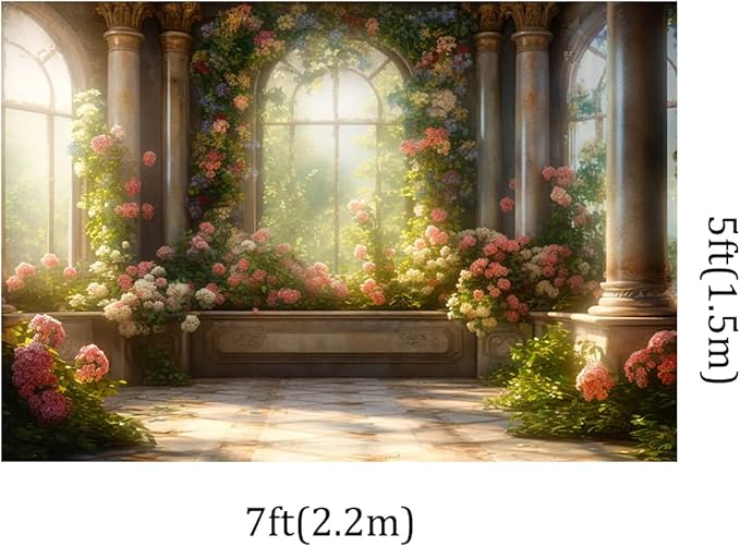 Kate 7x5ft Spring Pink Flowers Scenic Photography Backdrops Garden Pavilion Sunshine Floral Wall Photo Background Wedding Girls Birthday Party Backdrop Shooting