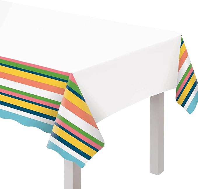 Bold Summer Hues Plastic Table Cover - 54" x 102" (1 Piece) Vibrant & Durable Deco Fiesta - Perfect for Outdoor Parties, BBQs and Picnics