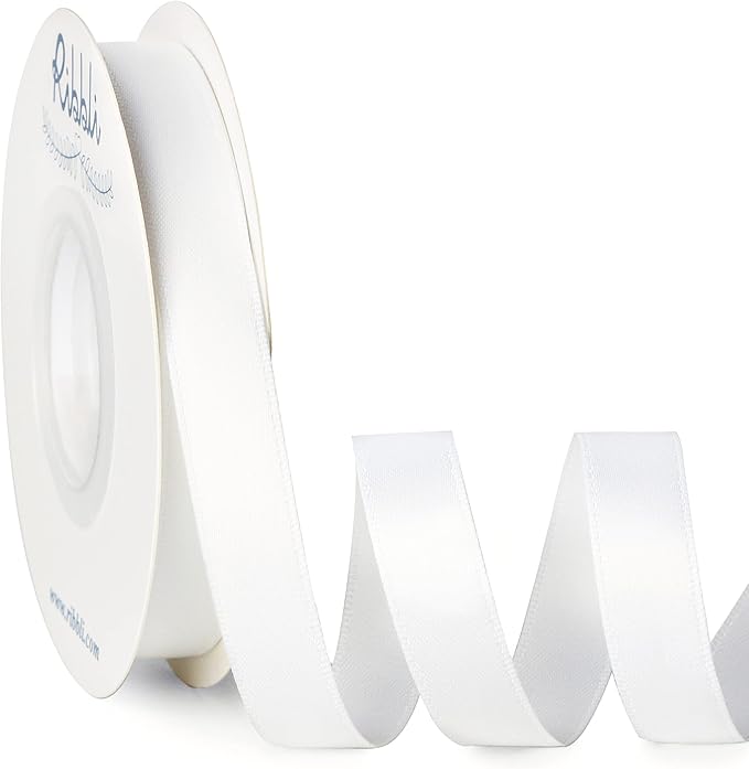 Ribbli Double Faced White Satin Ribbon,1/2” x Continuous 25 Yards,Use for Bows Bouquet,Gift Wrapping,Floral Arrangement
