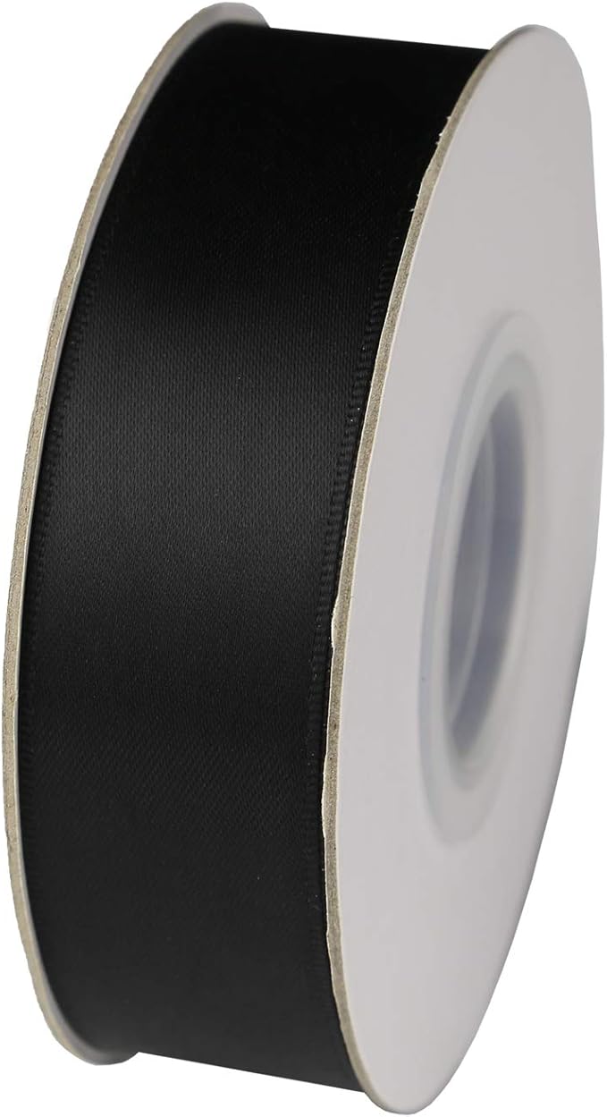1" Inch Double Faced Satin Ribbon 50 Yards-Roll Set for Gift Wrapping Scrap Books Party Favor Hair Braids Baby Shower Decoration Floral Arrangement Craft Supplies, Black Ribbon