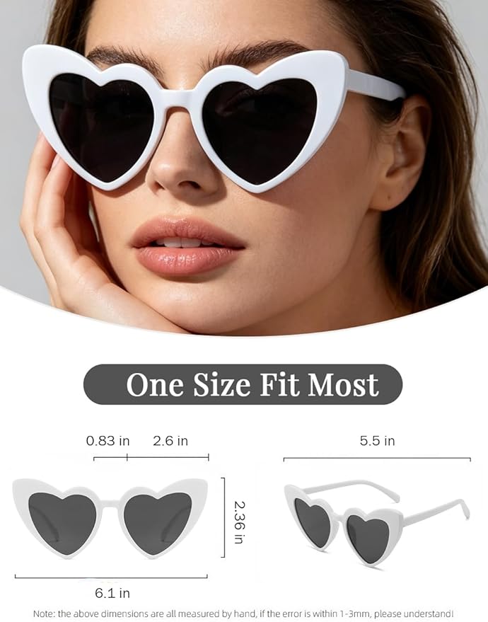 8 Pack Heart Sunglasses Vintage Cat Eye Heart Glasses Retro Bachelorette Bride Sunglasses Bulk for Women