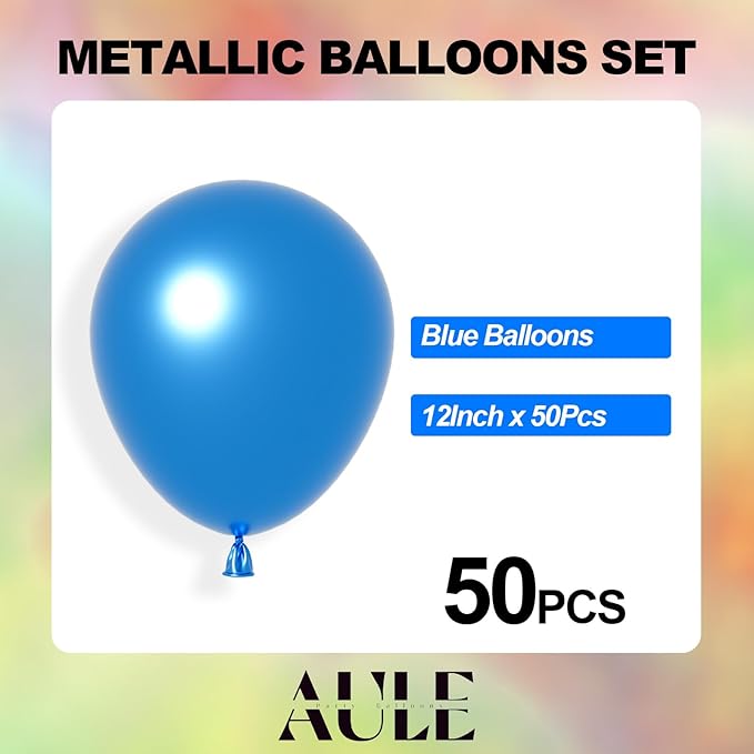 AULE Party Balloons 50 Pcs 12 inch Blue Metallic Chrome Helium Shiny Latex Thicken Balloons Wedding Birthday Baby Shower Graduation Christmas Carnival Party Decorations