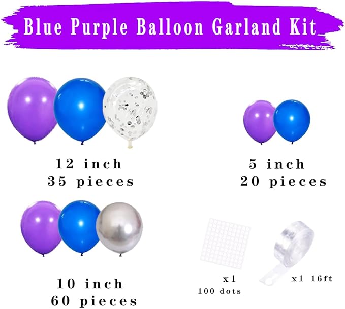 Purple Blue Silver Balloon Garland Arch Kit - Blue Purple Metallic Silver Balloons Video Game Birthday for Video Gamer Miner Birthday Outer Space Anniversary Wedding Graduation Party Decors