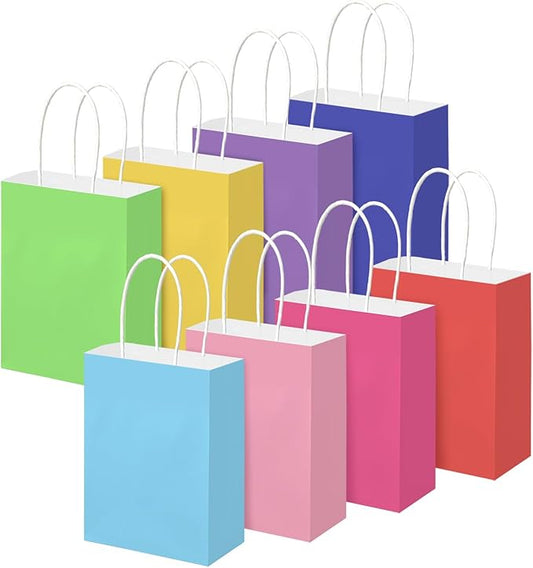 Brothersbox 32Pcs Small Paper Gift Bags with Handles 6.3"x3.15"x8.7", 8 Colors Rainbow Kraft Paper Goodie Bags Bulk, Party Favor Bag for Kids Birthday, Celebrations, Retail, Crafts, Wedding