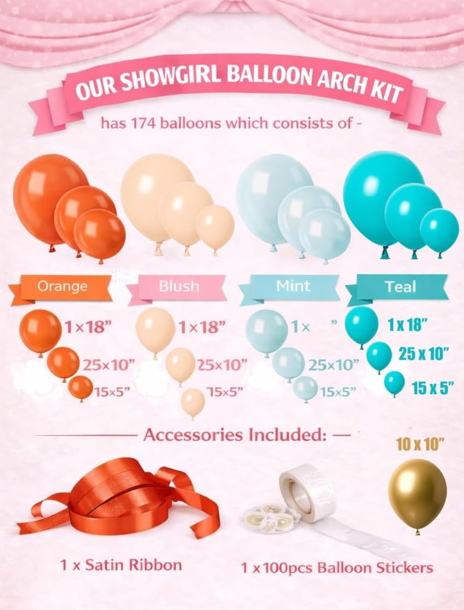 Showgirl Balloon Arch Garland Kit Orange Teal Green Balloons for Life of a Showgirl Birthday Bachelorette Bridal Shower Vintage Disco Party Decoration (Orange Teal Green)