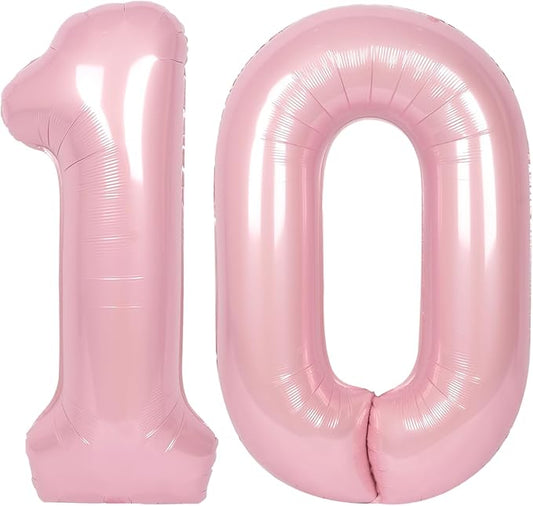 SUWEN 40 Inch Pink Large 10 Balloon Numbers Big Foil Helium Number Balloons 0-9 Jumbo Happy 10th Mylar Birthday Party Decorations for Girl Anniversary Party Supplies