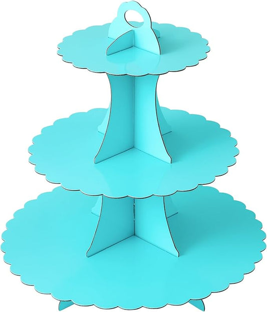 Soleebee 3-Tier Cupcake Stand, Cardboard Cupcake Tower, Dessert Cup Cake Stand Tower for Birthday Wedding Party Decoration, Cupcake Tier Stand 1 Set (Blue)