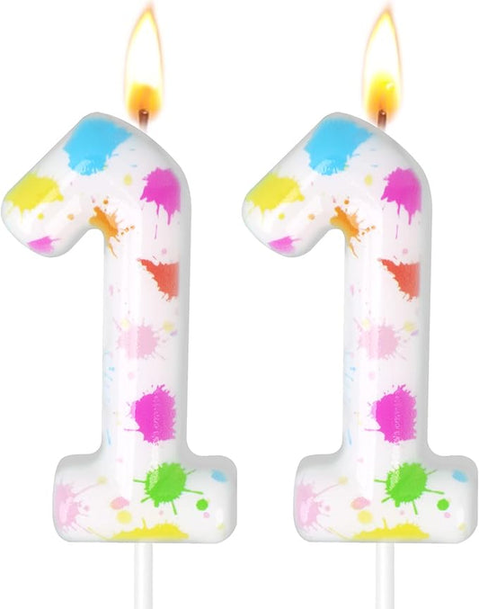 Paint Birthday Candles, Art Paint Party Decoration Supplies, Birthday Number Candles for Cake Topper (Multicolour, Number 11)