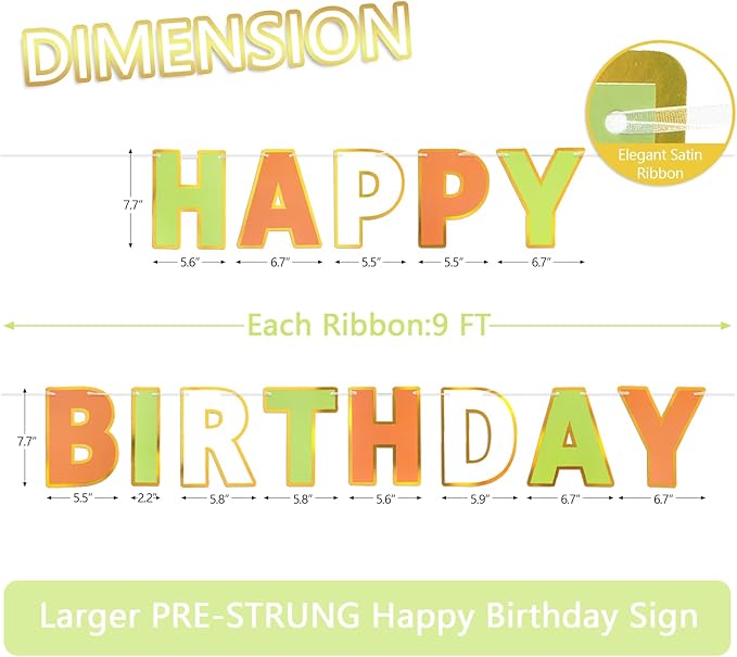 Happy Birthday Banner - 9ft Pre-Strung Happy Birthday Sign for Women, Men, Girls, Boys - No DIY Birthday Decorations & Party Supplies(Tri-Color)
