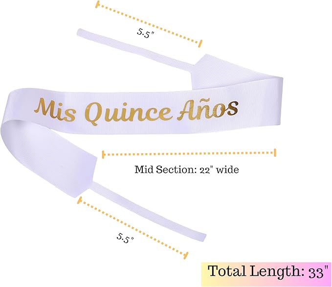 Set of 12 Bouquet Banner Grosgrain Ribbon Tie Wrap Printed Sash Florist Bulk Supply for Floral Arrangements (White - MIS Quince ANOS)