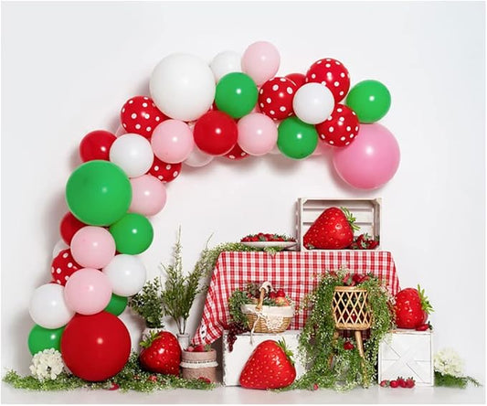 Kate 10x8ft Spring Fresh Strawberry Shop Photography Backdrops Colorful Balloons Door Decor Children Happy Birthday Party Photo Background Video