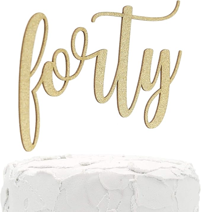 40th Birthday Cake Topper - forty - Double Sided Gold glitter - Premium quality Made in USA
