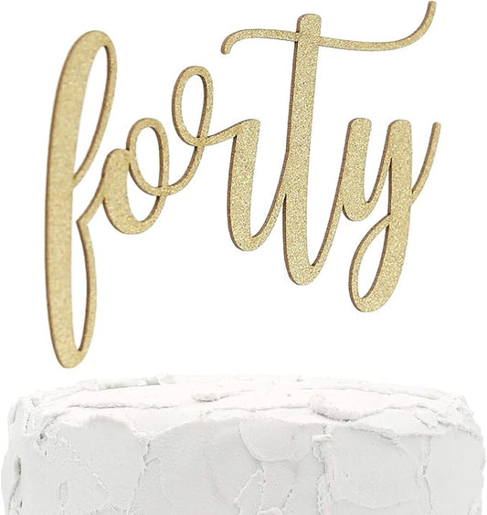 40th Birthday Cake Topper - forty - Double Sided Gold glitter - Premium quality Made in USA