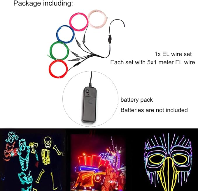 Neon Light 5-in-1 Meter Wire，Portable Battery Pack with Decorative Wire，Suitable for Birthday Parties，Thanksgiving and Other Occasions .(Colorful)